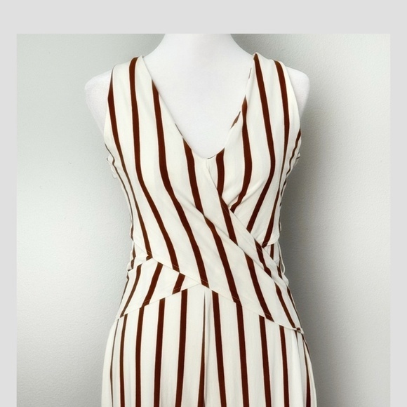 Bershka Anthropologie Jumpsuit Brown White Stripe Convertible Belted Cropped Leg - Picture 5 of 16